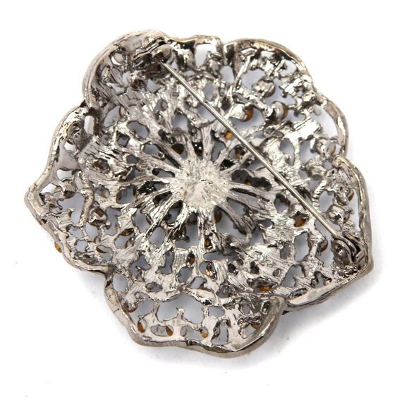 Vintage Blue Crystal Flower Brooch Pendant Pin Metal Silver Iridescent Jewelry - Picture 6 of 7